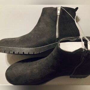 Black Faux Suede Ankle Booties with Rugged Sole